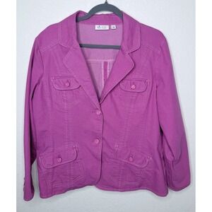 Denim & Co Denim Stretch Jacket Womens L Pink Button Up Casual